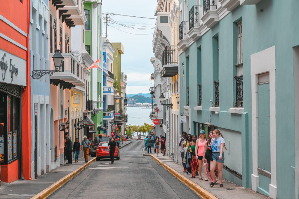Tourists in old San Juan, Puerto Rico.