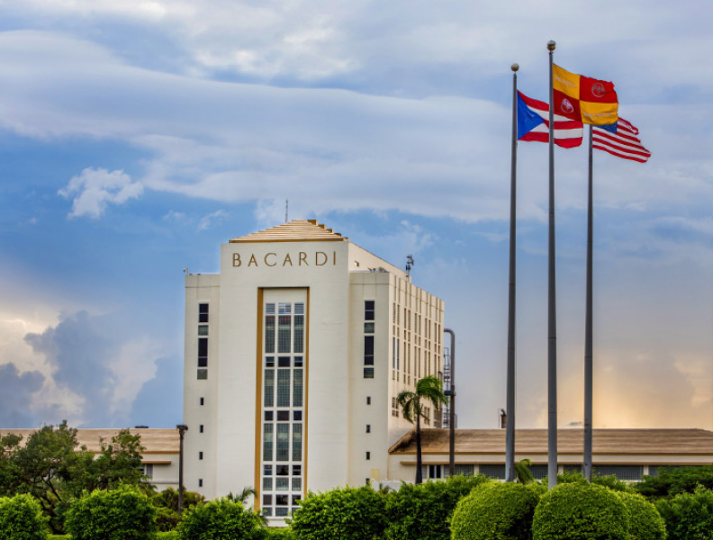 Front view of the Bacardi distillery building